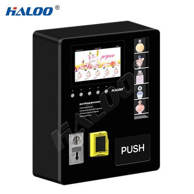 Haloo wall-mounted perfume spray vending machine can hold four different fragrances and features five sample buttons for tabletop use